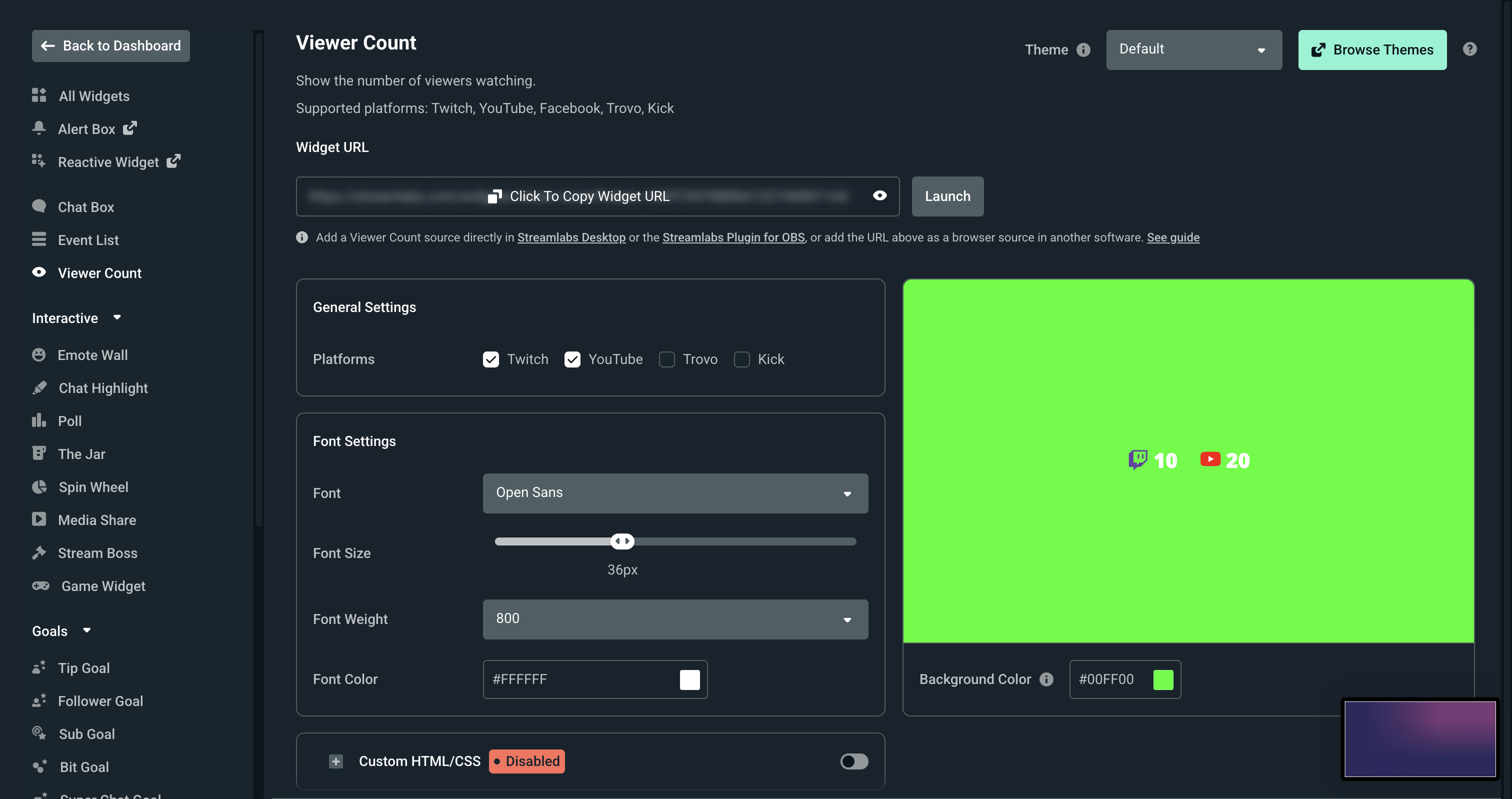 viewer count widget streamlabs web dashboard settings